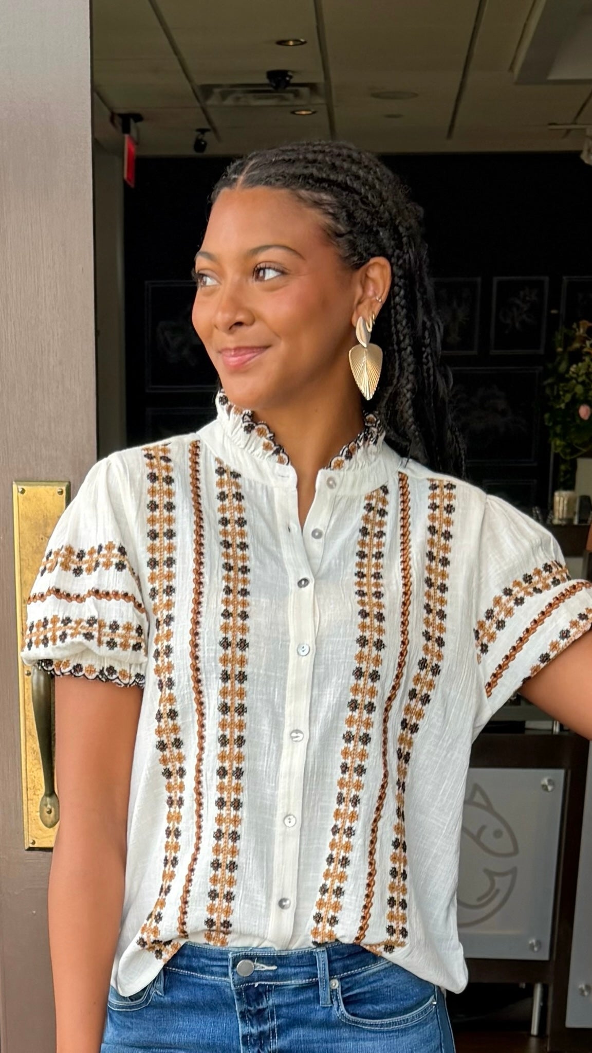 Ivy Jane Rows Of Embroidery Top - Ivory