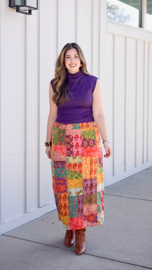 Michael Stars Amara Mock Neck Power Shoulder Top - Mulberry