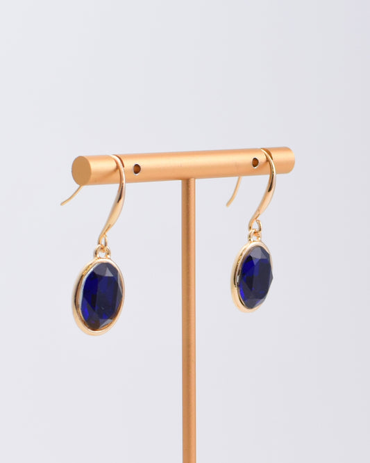 Navy Oval Crystal Earrings