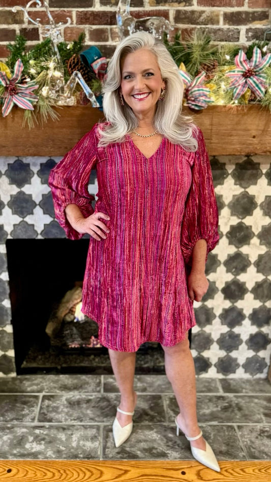 Uncle Frank Raspberry Striped Velvet Dress