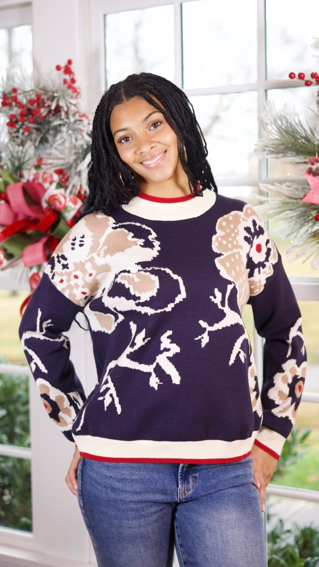 Fran Floral Sweater - Navy