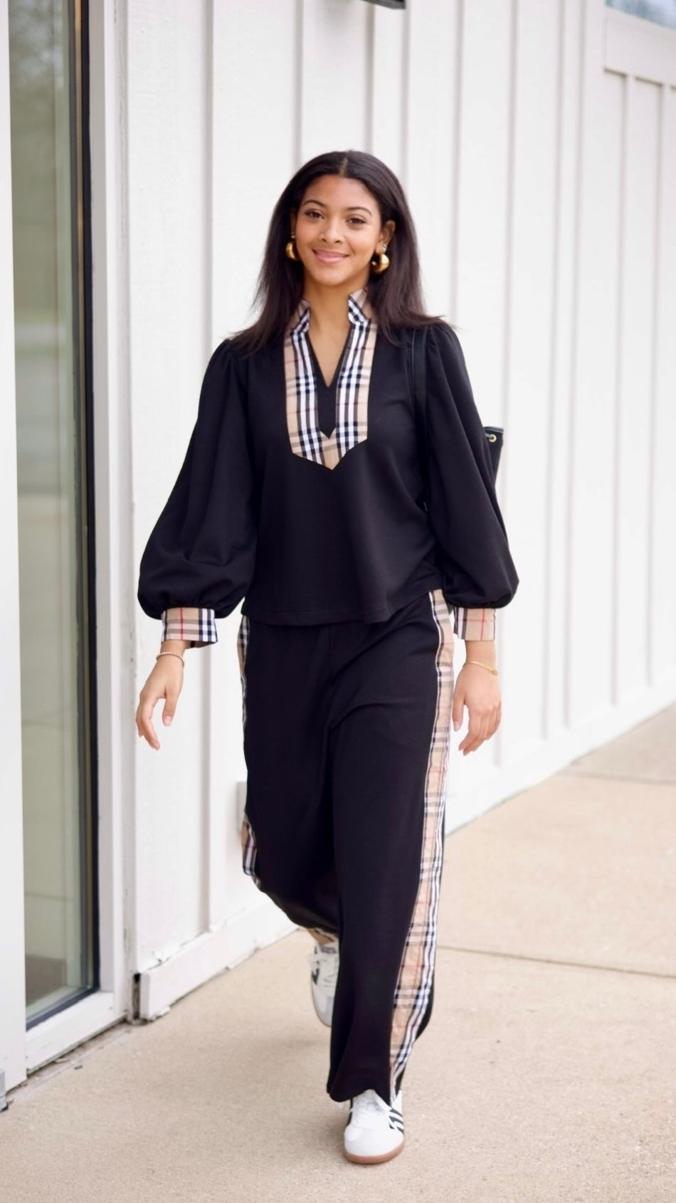 Sydney Black & Plaid Trim Pant