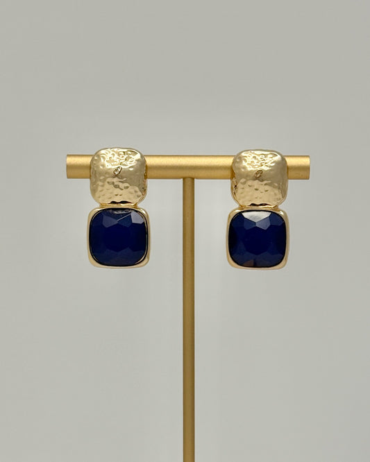 Bold Square Stone Earrings - Navy