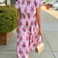 Ivy Jane Shirred Front Midi Dress - Pink Stripe