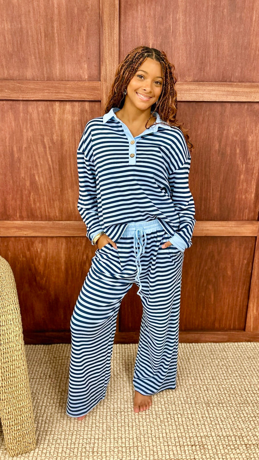 Blue & Navy Pull On Pants