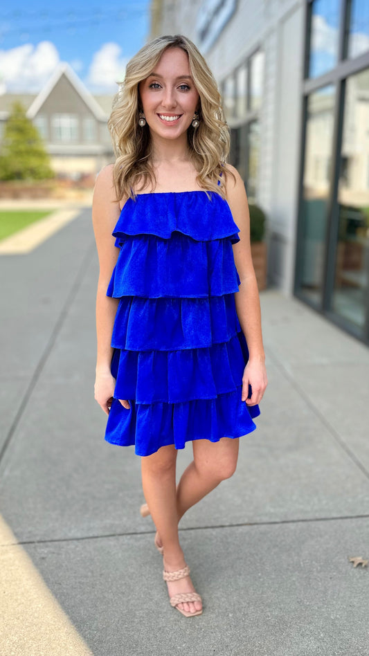 Time To Shine Satin Ruffle Dress - Blue