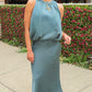 Aria Satin Maxi Skirt - Teal