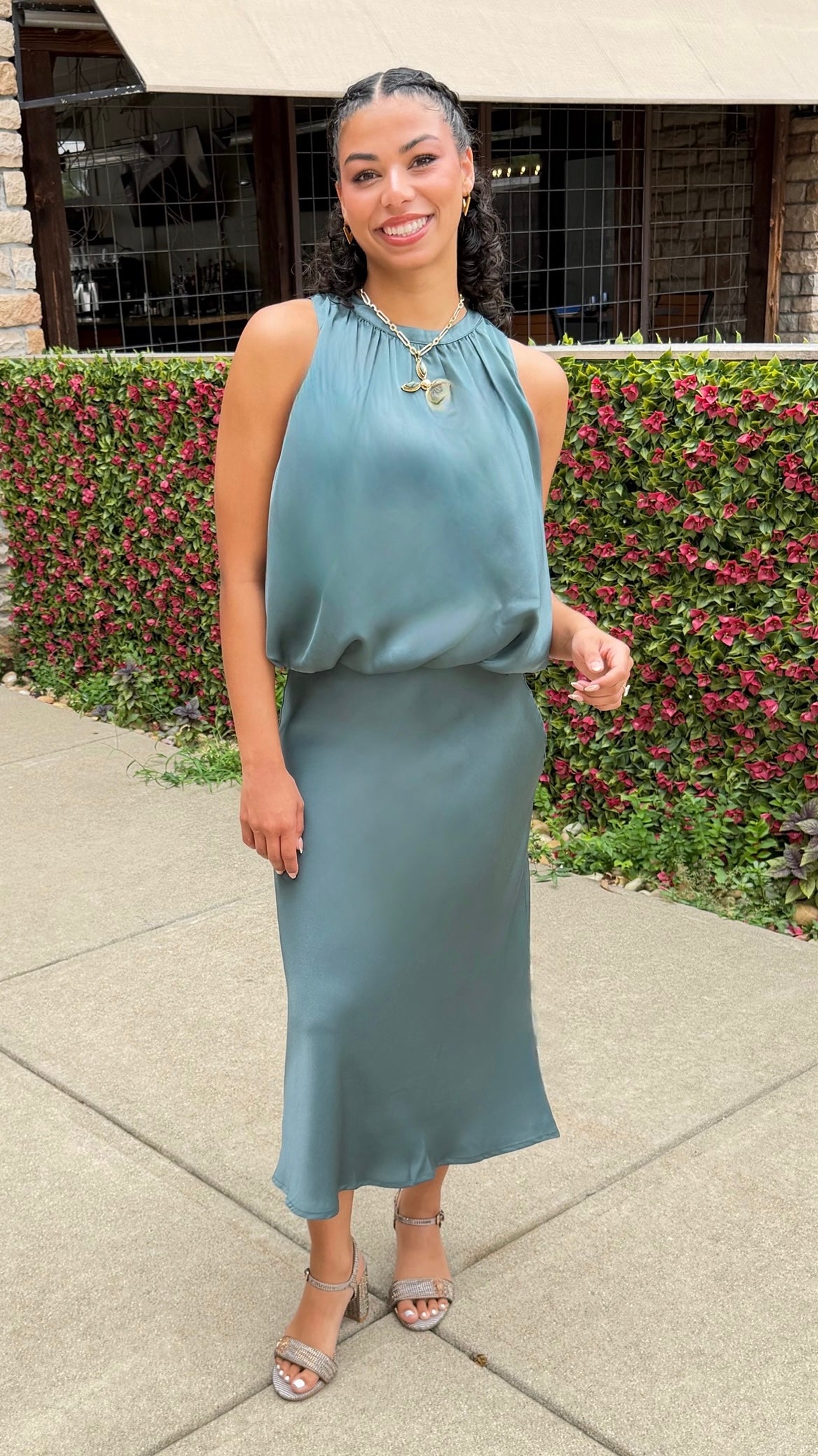 Aria Satin Maxi Skirt - Teal