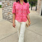 Pink Floral Button Up Short Sleeve Blouse