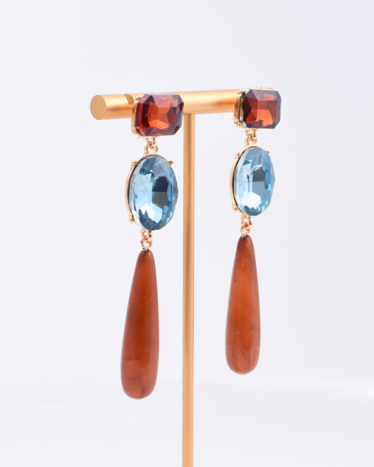 Brown Crystal Linear Drop Earrings
