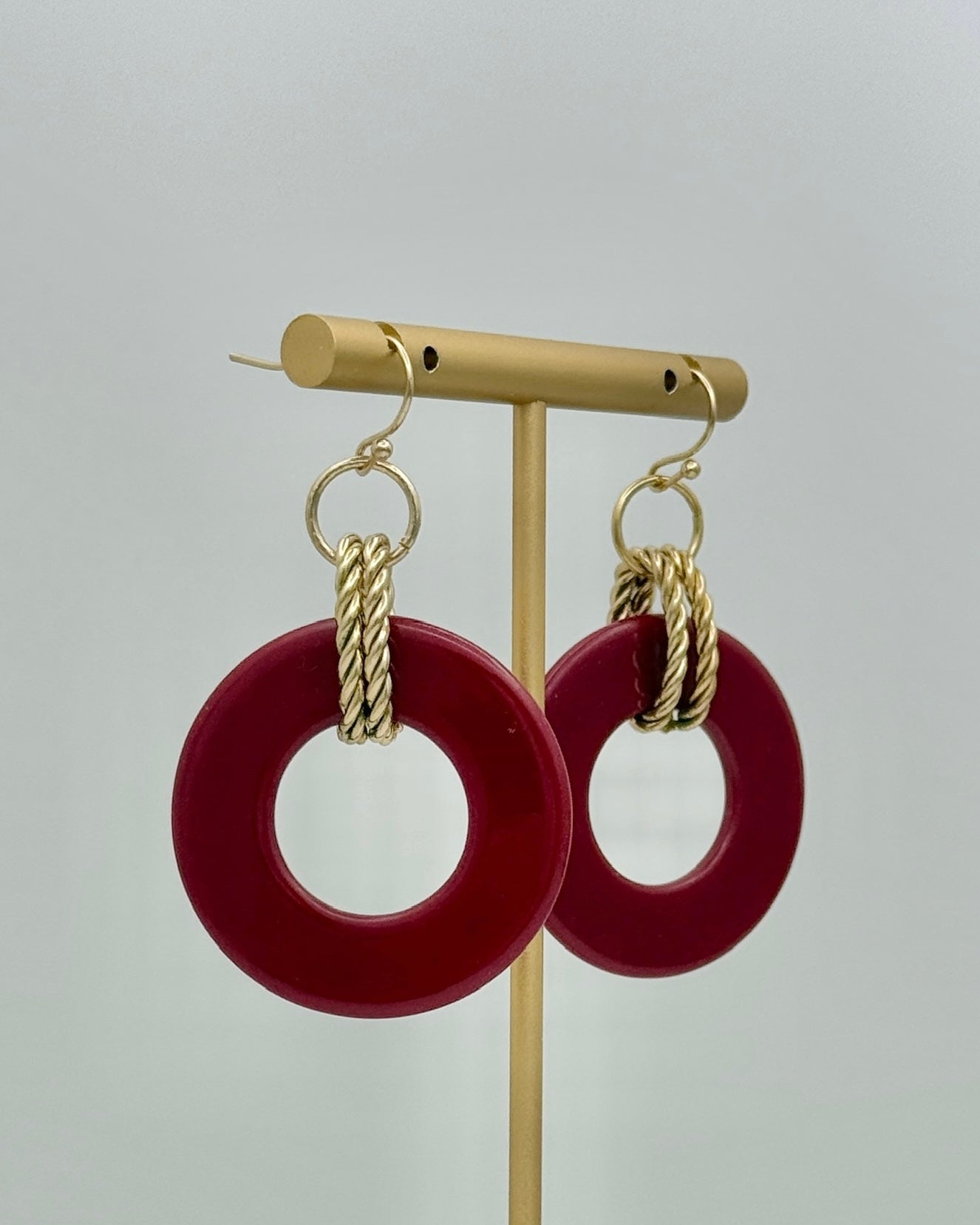 Gold/Wine Braided Drop Earrings