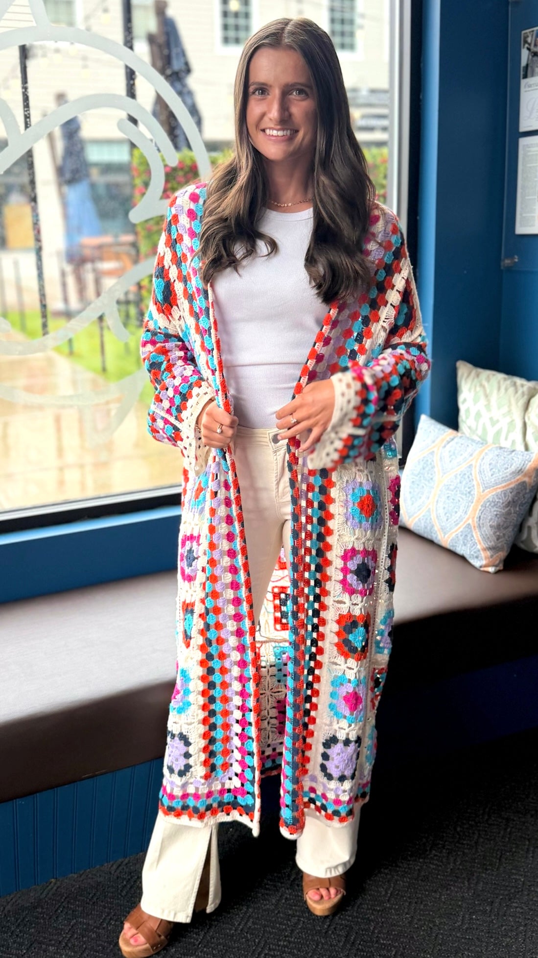 Zoe Crochet Cardigan - Ivory Multi