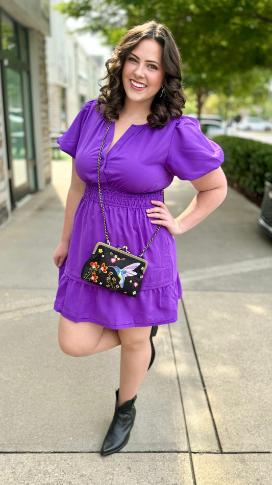 Perfect Puff Sleeve Dress - Purple