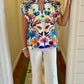 Annmarie Blue Floral Mix Ruffle Sleeve Top