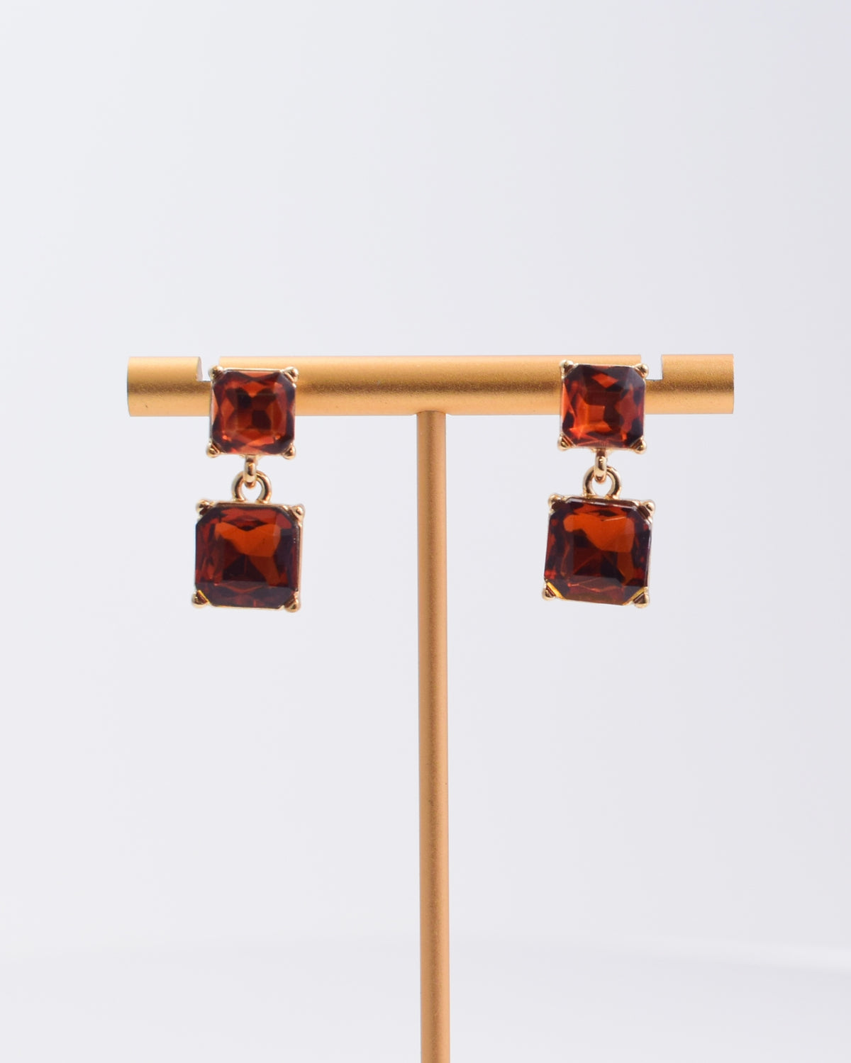 Crystal Double Drop Earrings - Brown
