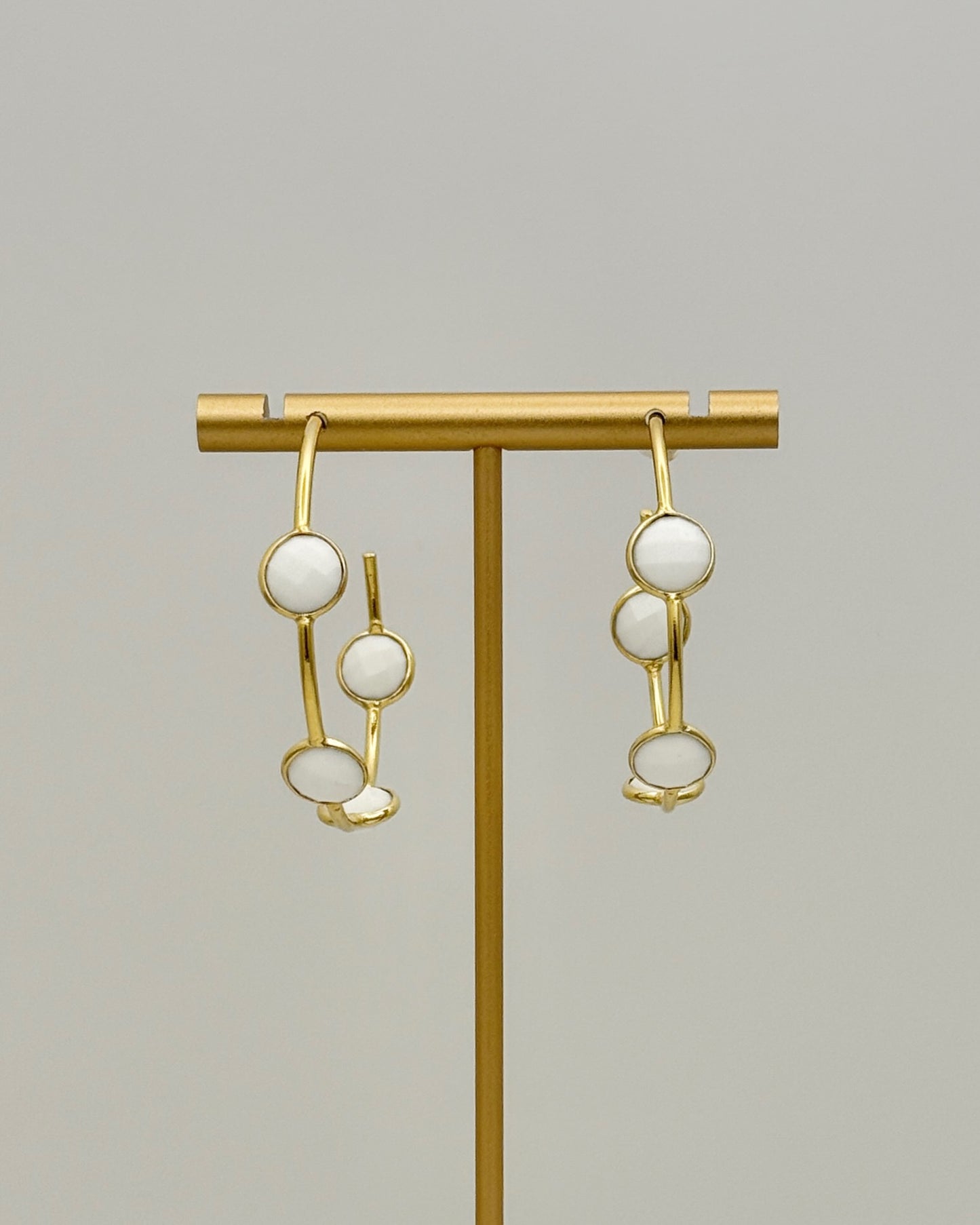 White Agate & Gold Hoop Earrings