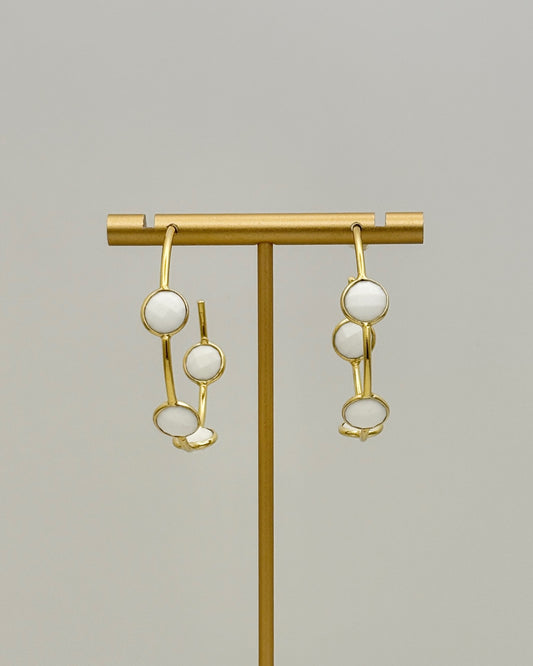 White Agate & Gold Hoop Earrings