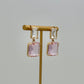 Clear & Pink Crystal Square Drop Earrings