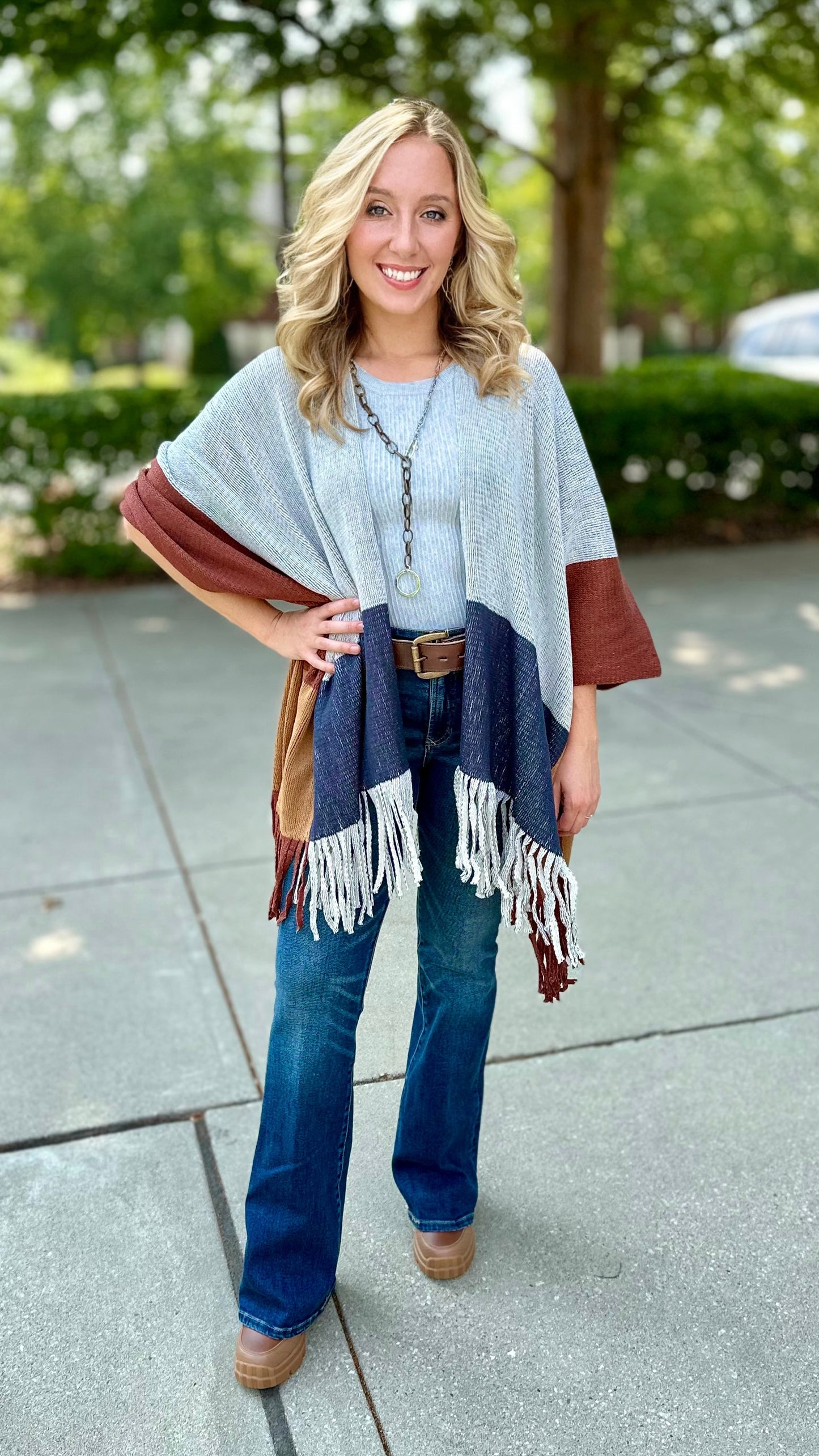 Colorblock Fringe Wrap