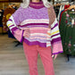 Sweet Stripe Crop Turtleneck Sweater - Berry