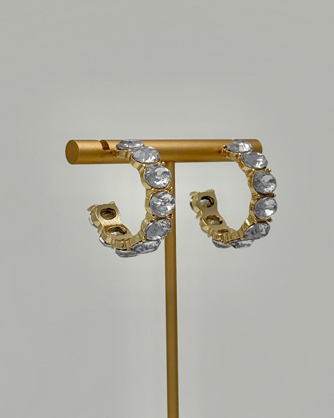 Small Gold Crystal Hoop Earrings - Diamond