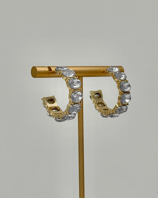 Small Gold Crystal Hoop Earrings - Diamond