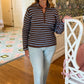 Jenavive Stripe Quarter Zip Sweater - Brown & Dusty Blue