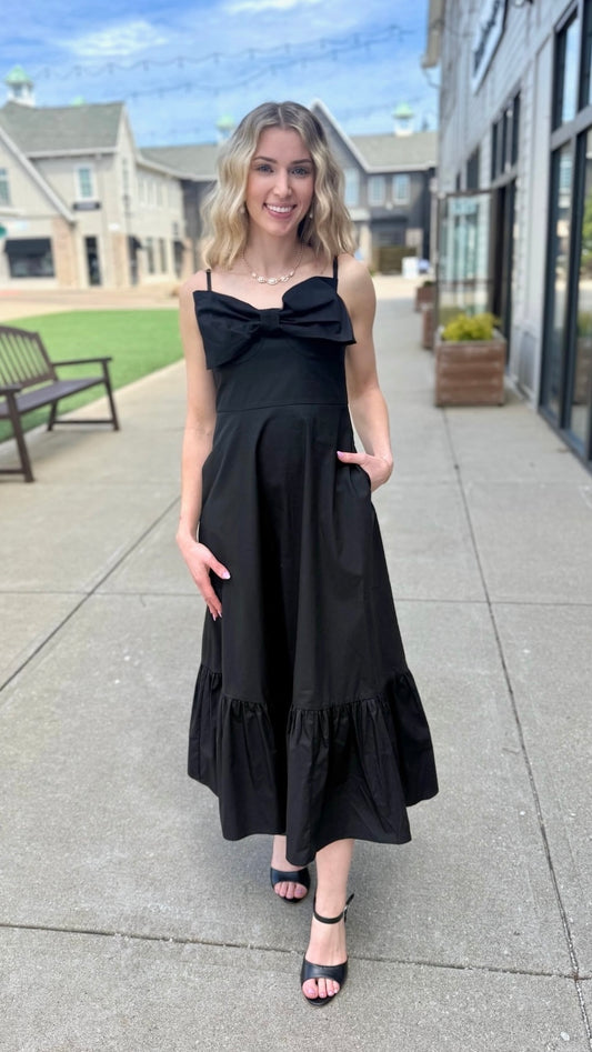 Millie Bow Midi Dress - Black