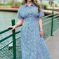 Melissa Floral Midi Dress - Navy and White