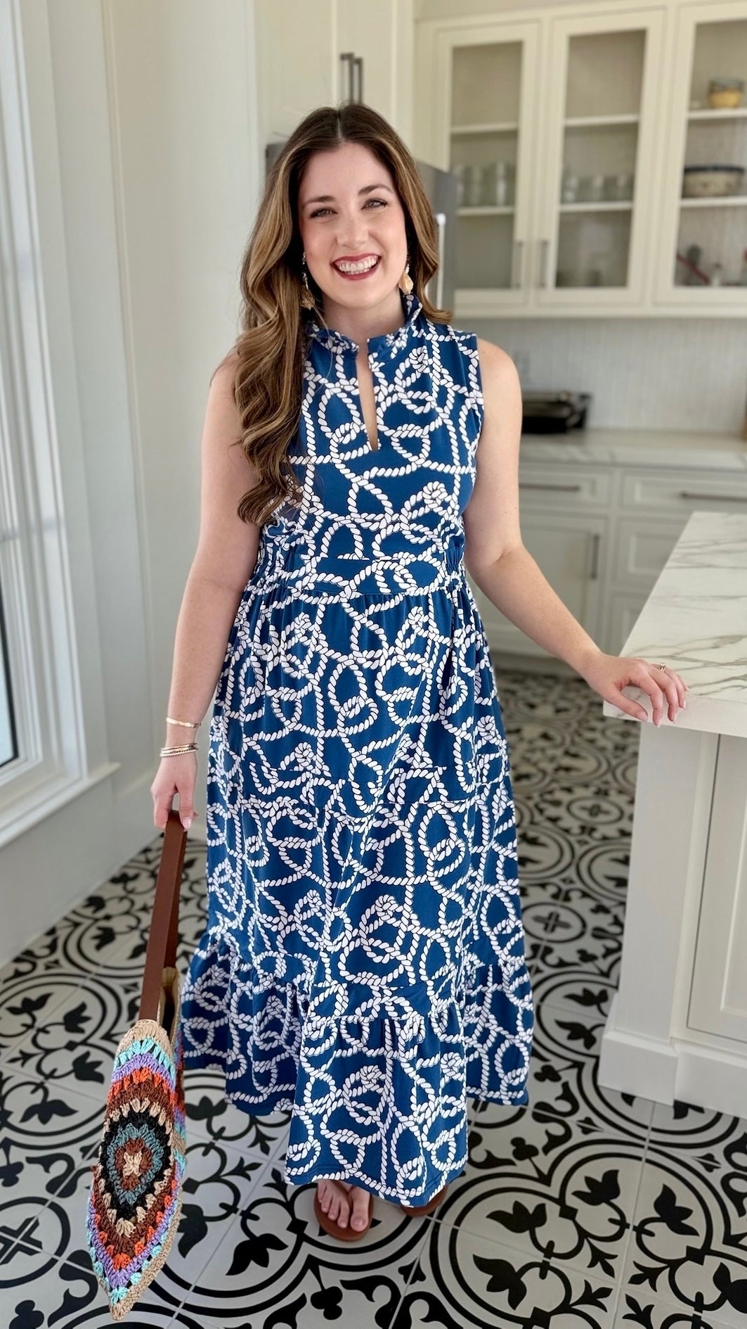 Tabi Rope Midi Dress - Navy & White
