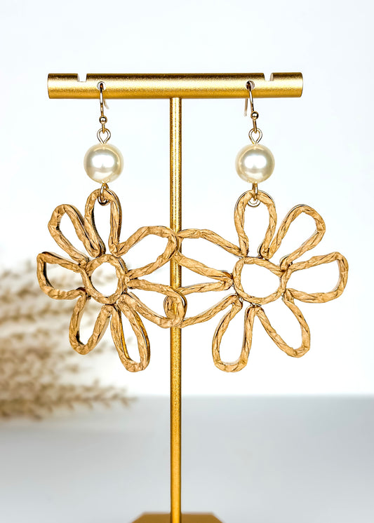 Raffia & Pearl Flower Earrings