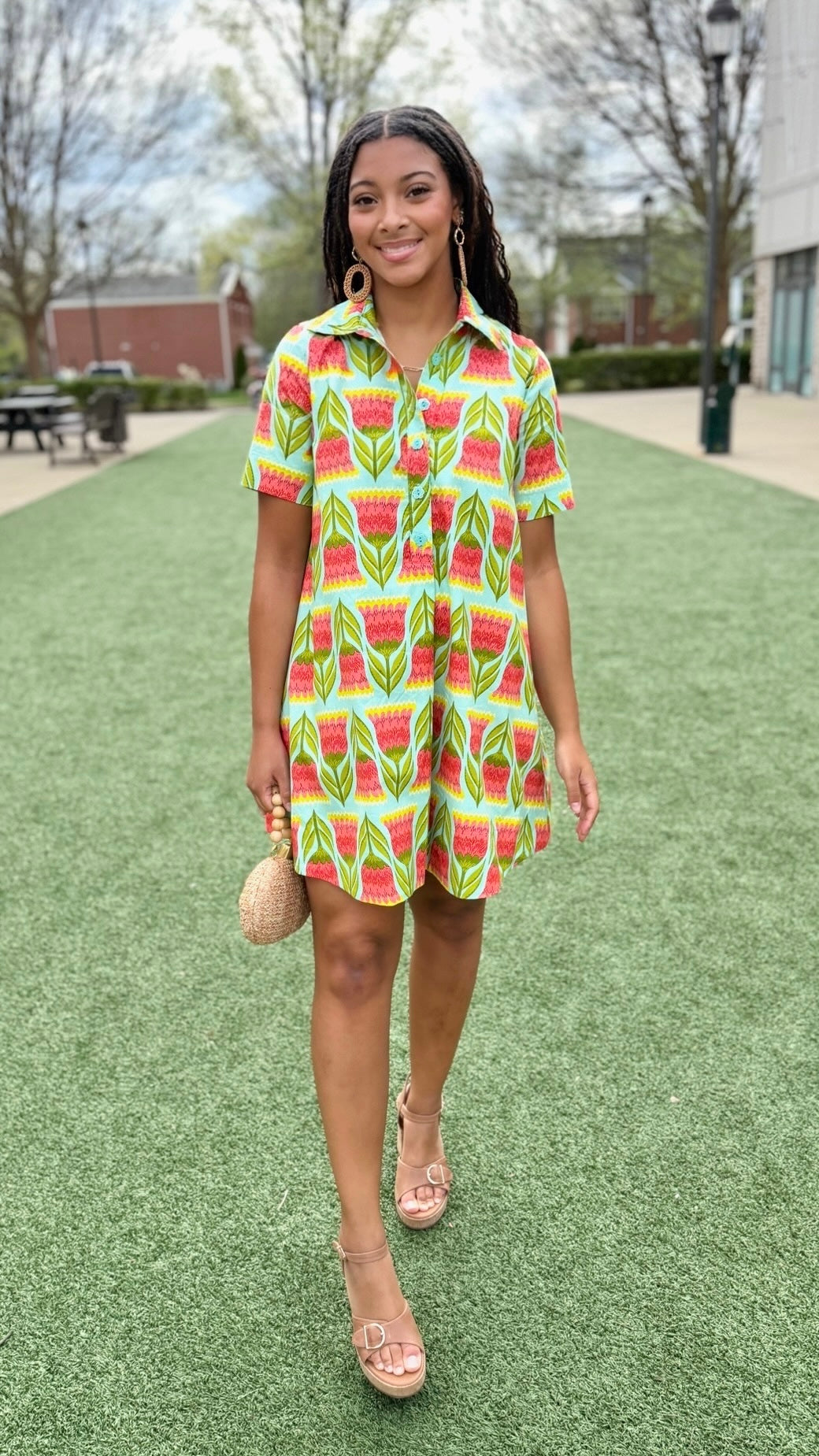 Uncle Frank Swing Shirt Dress - Aqua