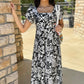 Theresa  Print Midi Dress - Black/White