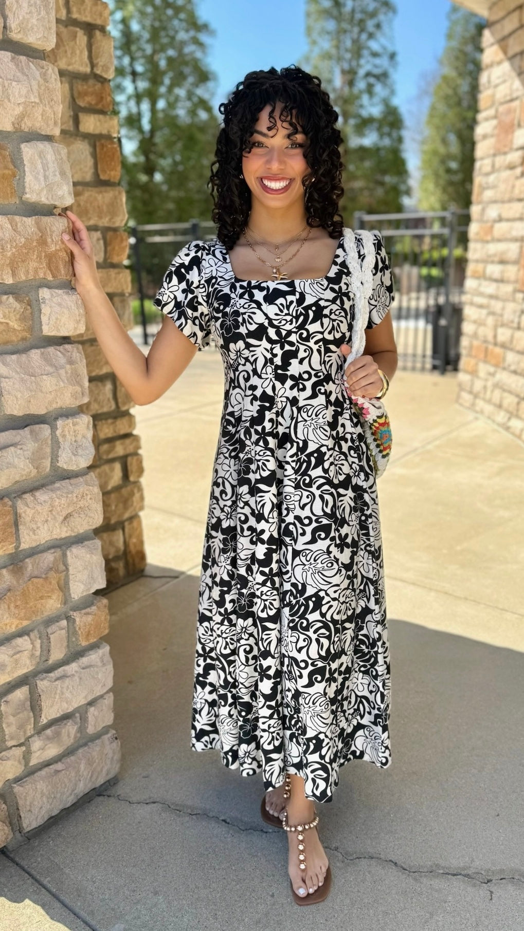 Theresa  Print Midi Dress - Black/White