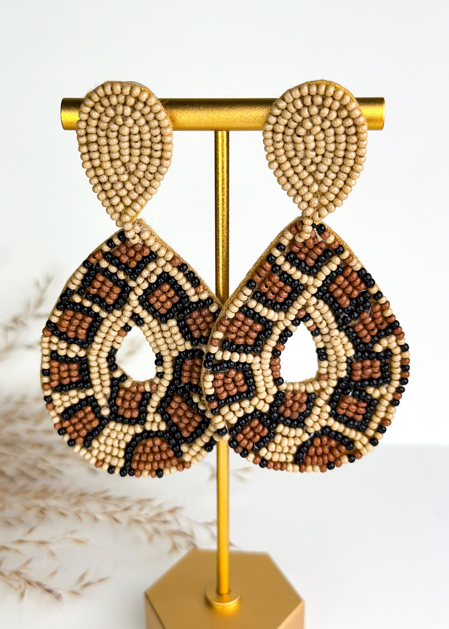 Beaded Leopard Teardrop Earrings