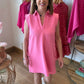 Lilian Ribbed Collard Dress - Pink