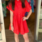 Red Pleat Waist Mini Dress