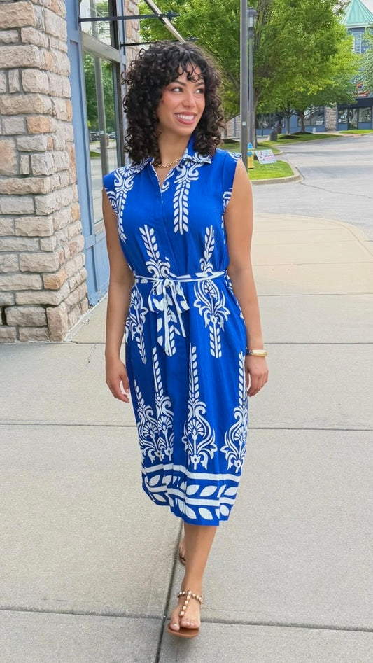 Rita Fleur De Lis Belted Dress - Royal