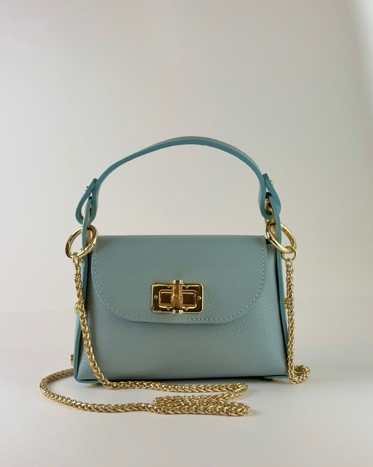 Gold Ring Leather Mini Bag - Light Blue