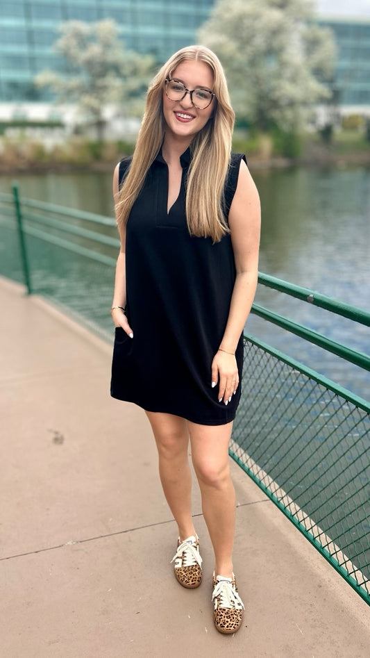 Lilian Ribbed Collared Dress - Black
