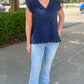 Navy Dotty Flutter Sleeve Top