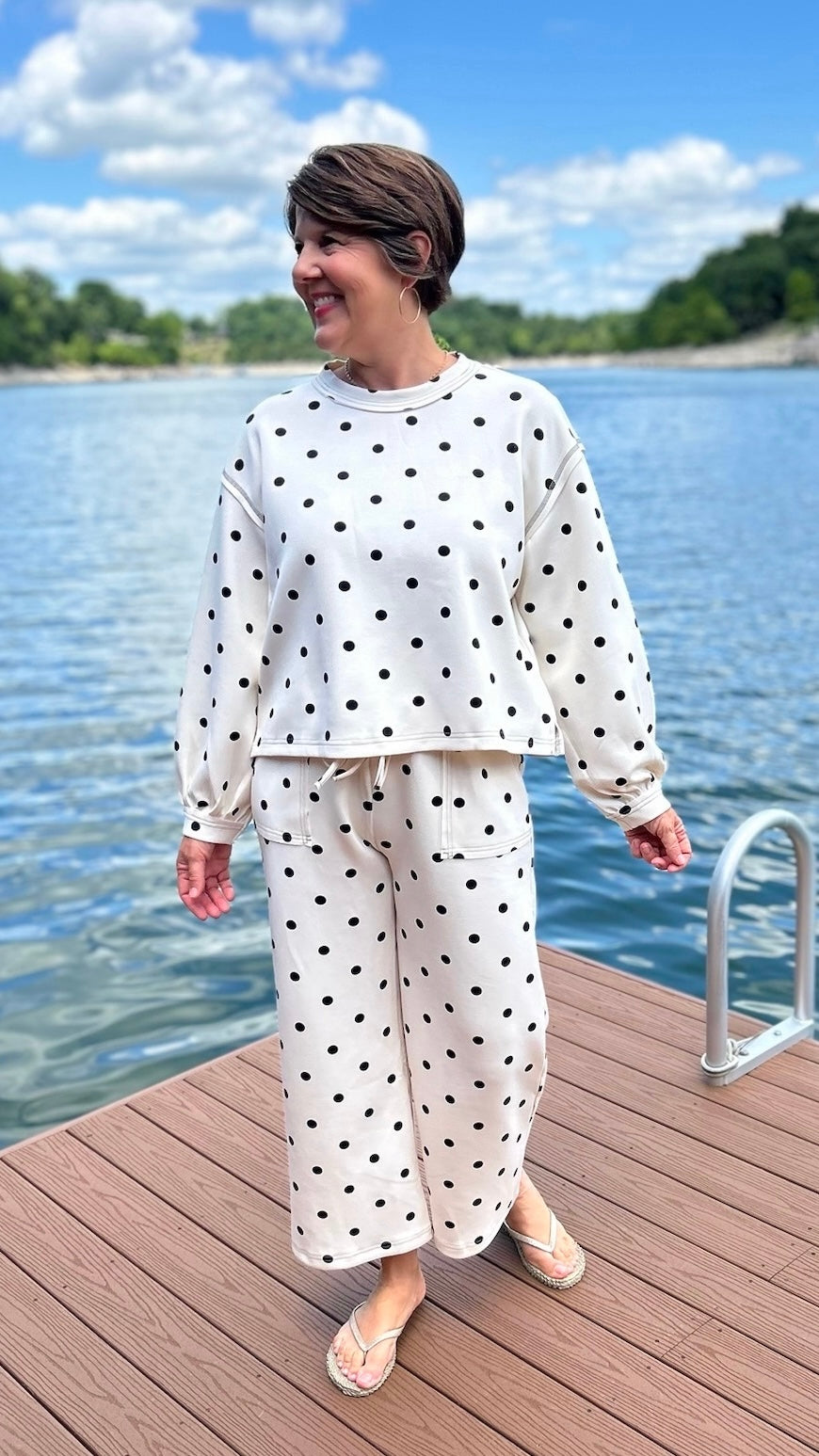 Jianna Polka Dot Leisure Pant - Ivory & Black