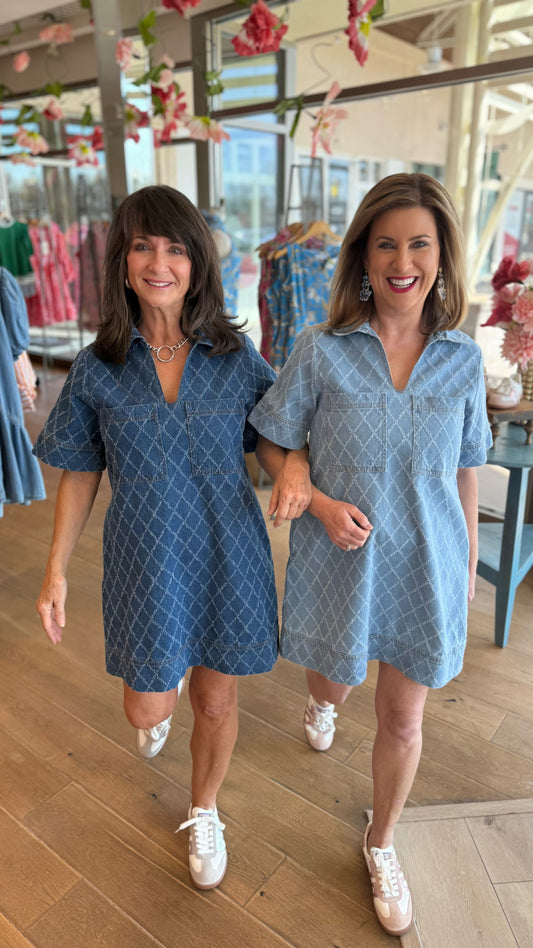 Diane Diamond Denim Dress - Light Blue