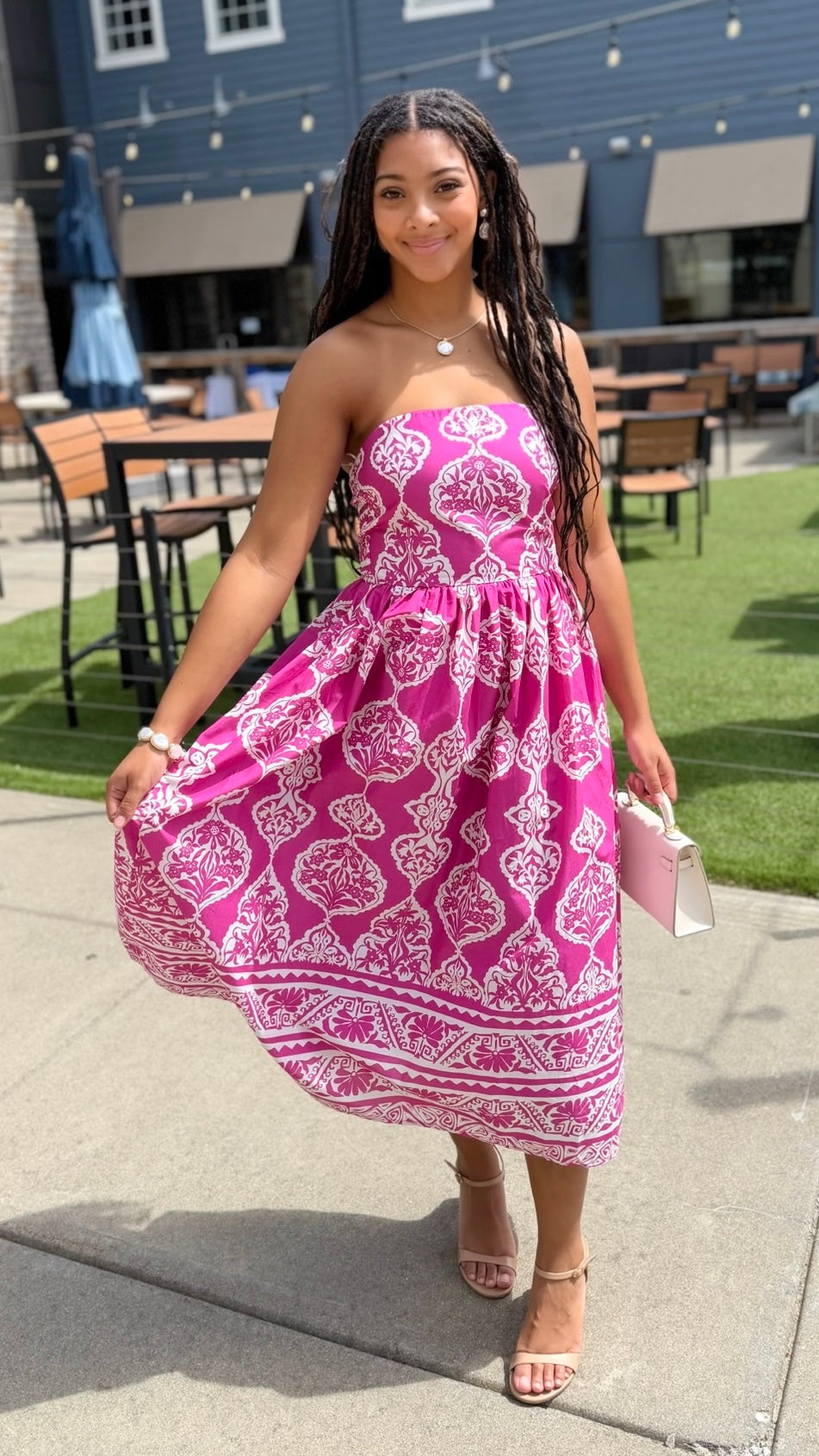 Lola Abstract Dress - Magenta