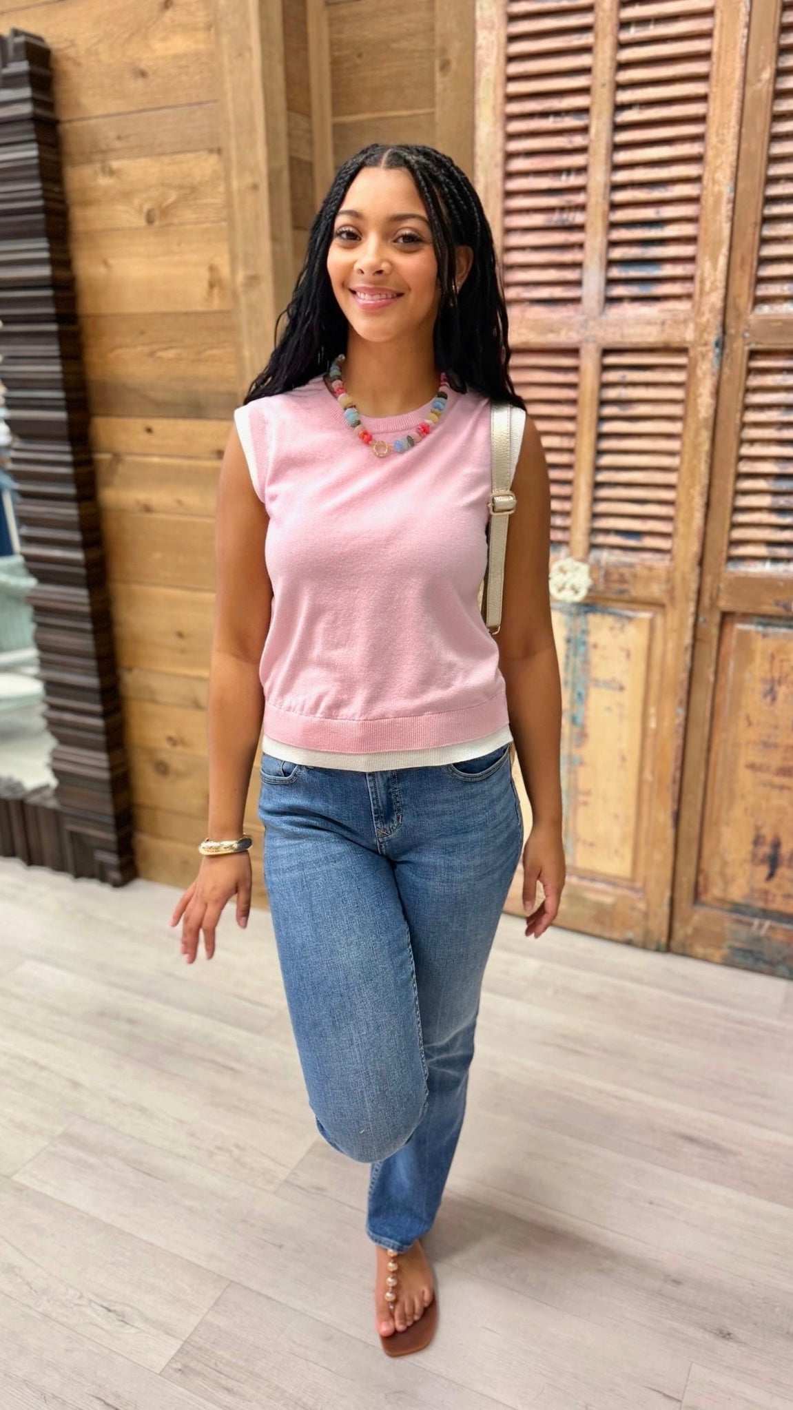 Elise Double Layered Knit Top - Pink