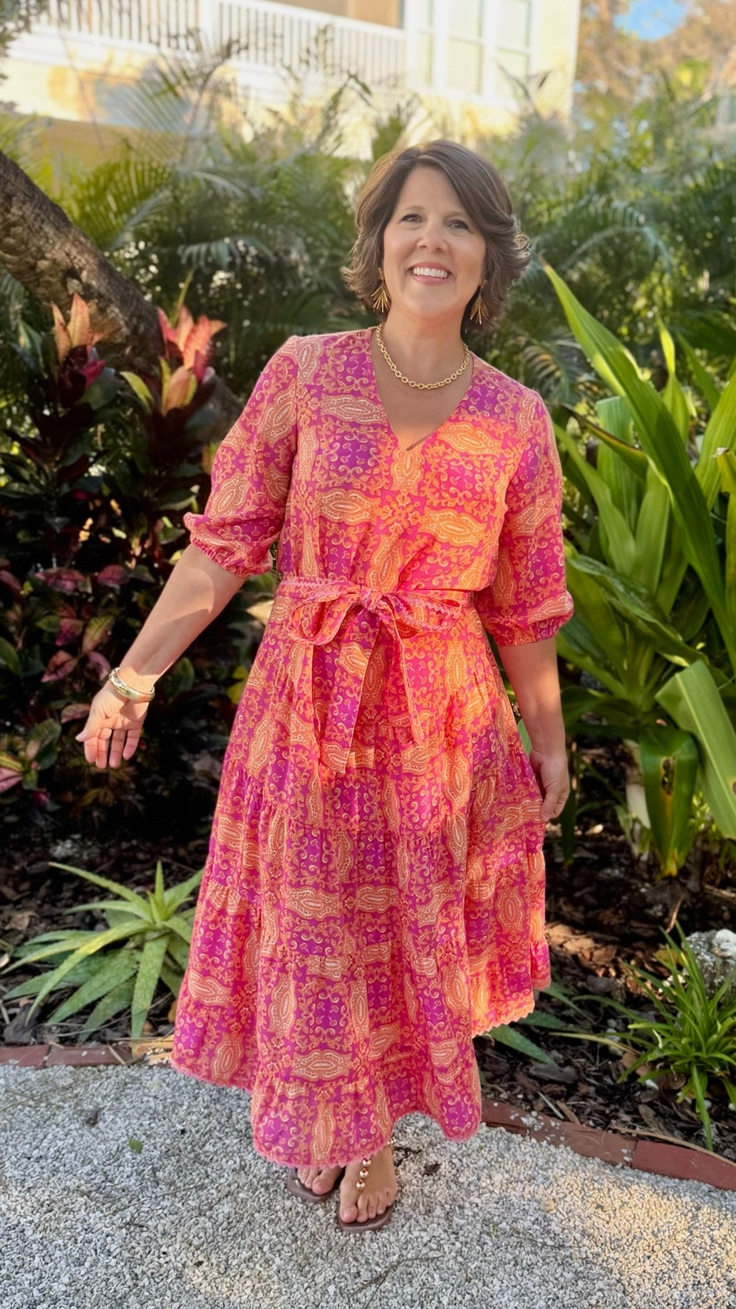 Ivy Jane Midi Tiered Dress -  Fuchsia