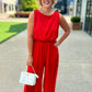 Red Crepe Wide Leg Pants