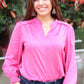 Ivy Jane Long Sleeve Suede Top - Hot Pink