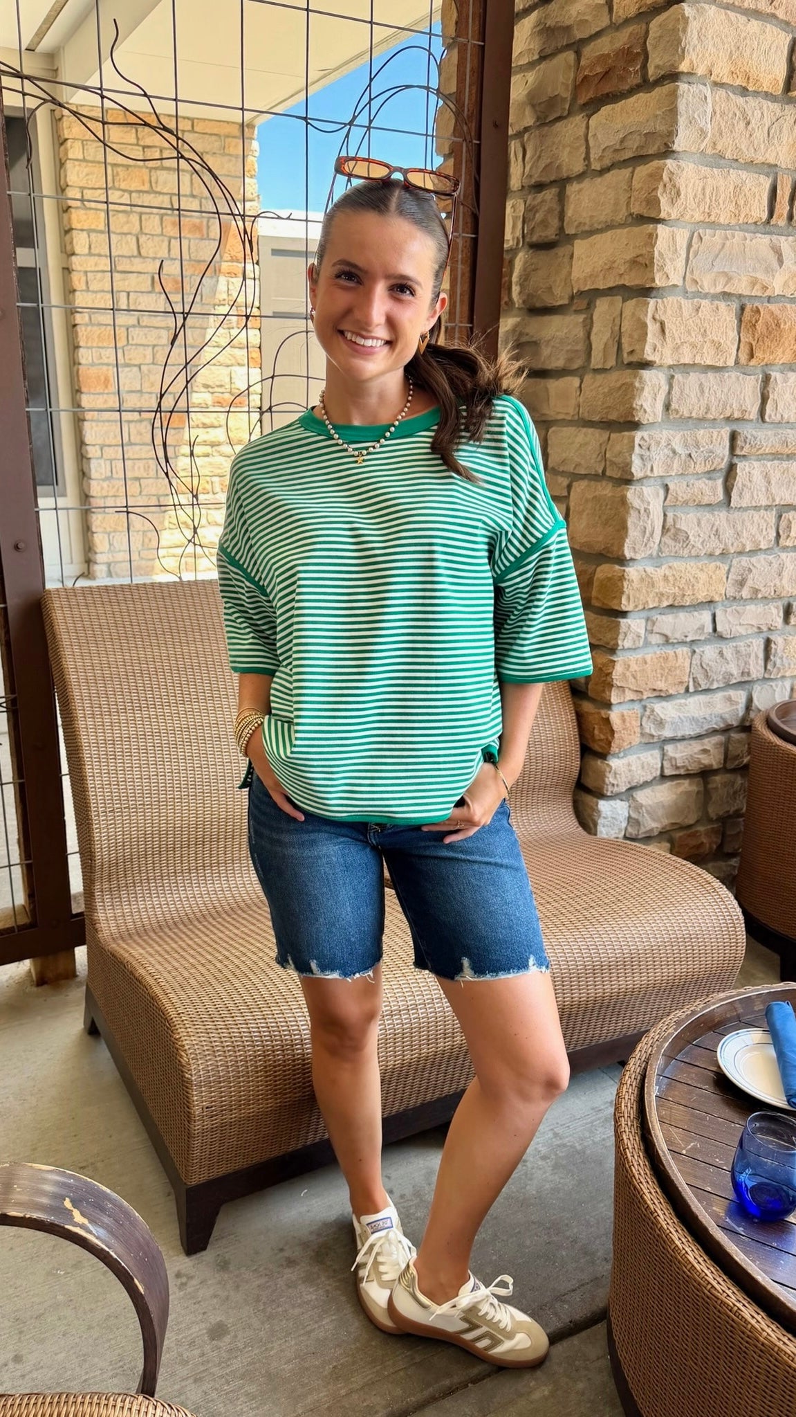 GREEN & WHITE STRIPE TOP