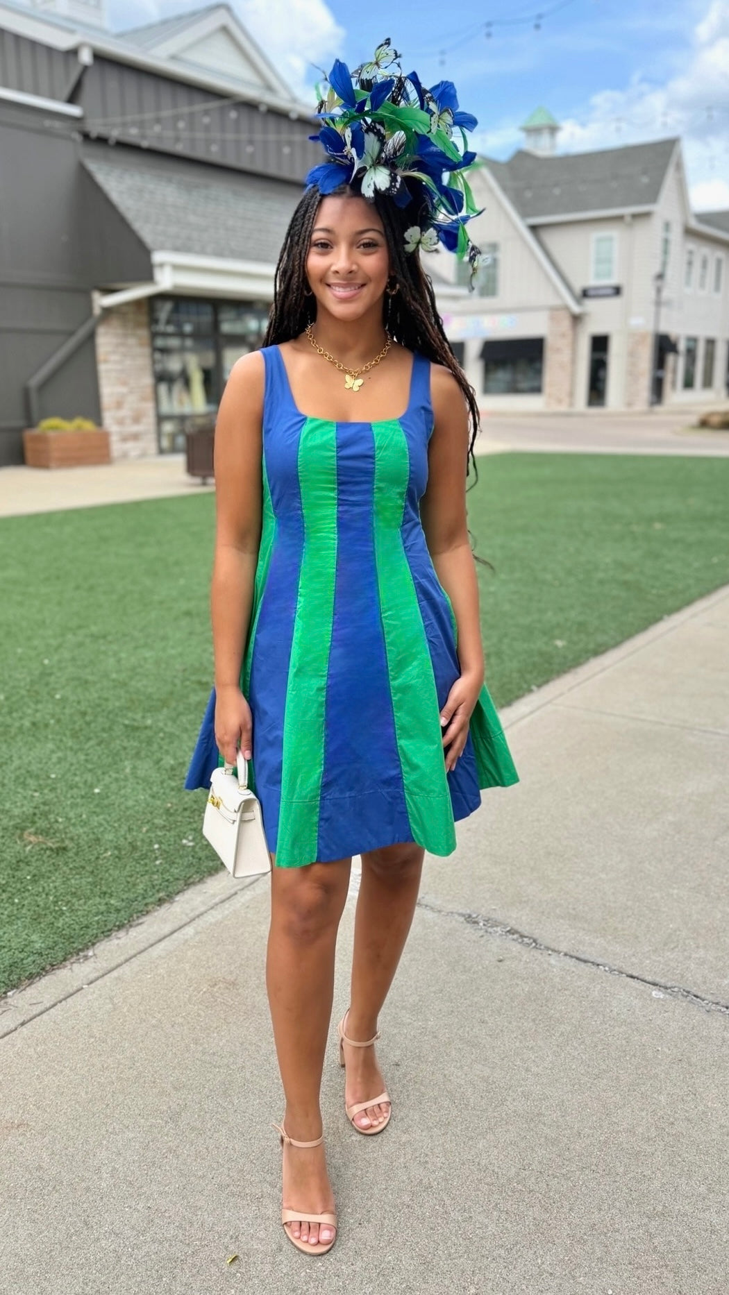 Madison Color Block Mini Dress - Blue/Green